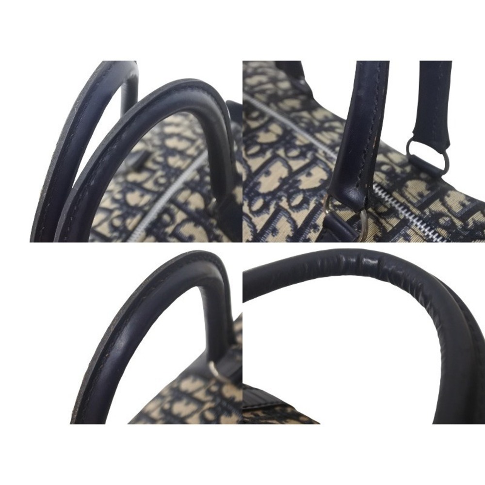 Christian Dior Trotter Boston Bag Navy Blue Beige Tan - Picture 6 of 9